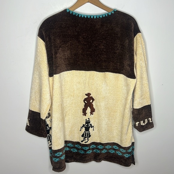 HILARY SMITH Southwestern Cowboy Chenille Tribal Cardigan Sweater Concho Buttons - Picture 11 of 15